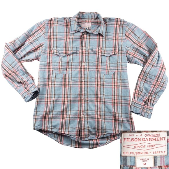 Filson Other - Filson Madras Plaid Button Down Mens Medium Blue Red Excellent Lightweight Shirt